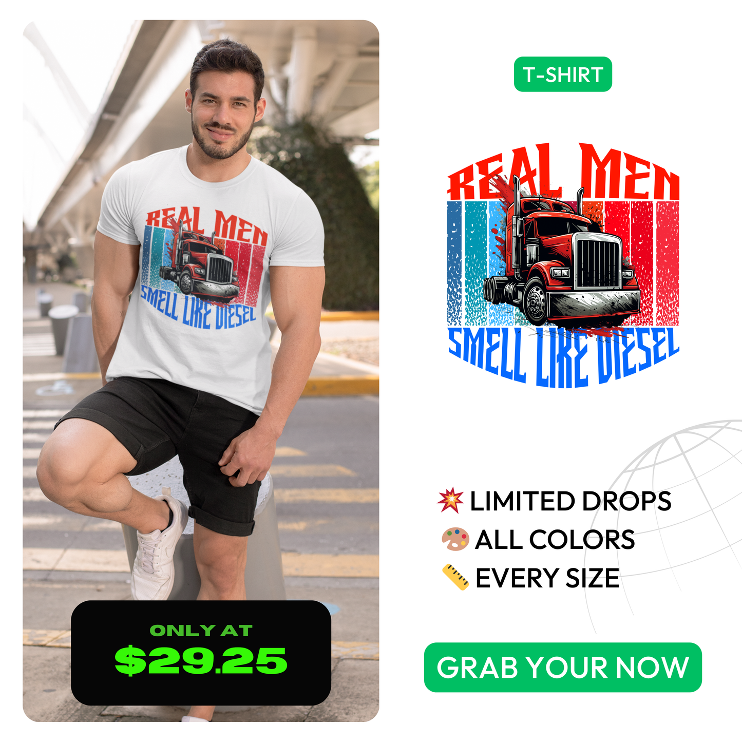 πͺ Real Men Smell Like Diesel β Grit & Grease Trucker Tee