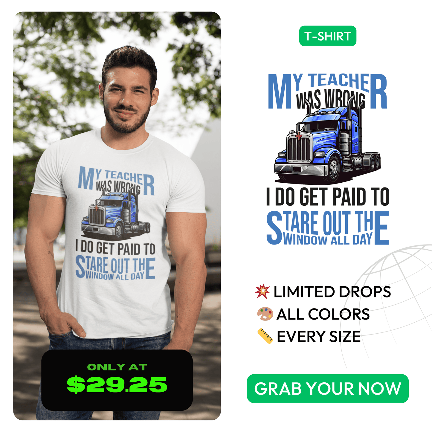😎 Paid to Stare Out the Window – Trucker Humor Tee White